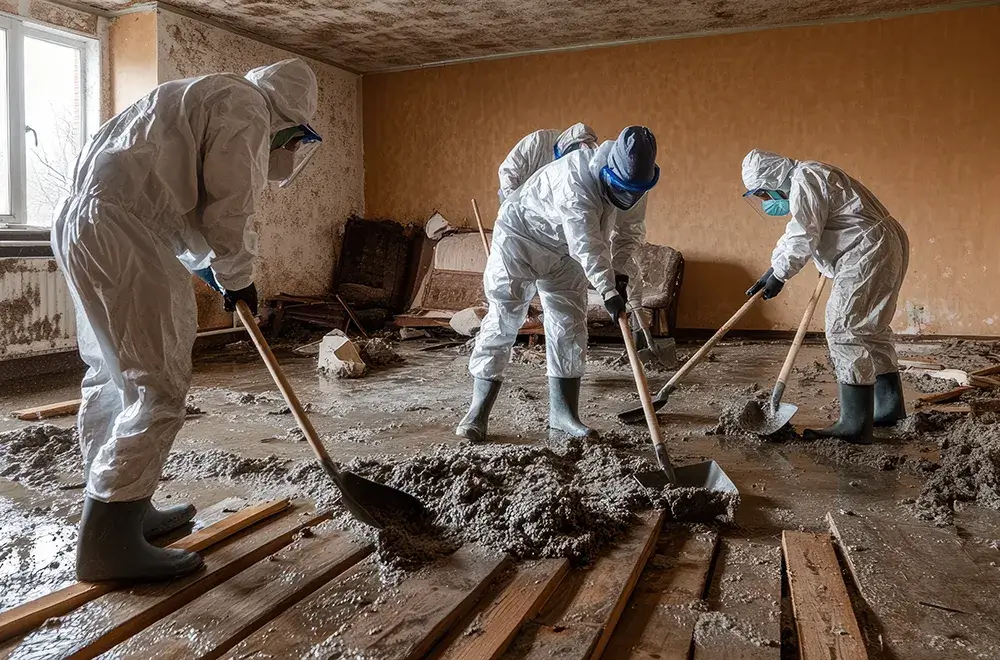 Flood cleanup crew performing water damage restoration in Kansas City