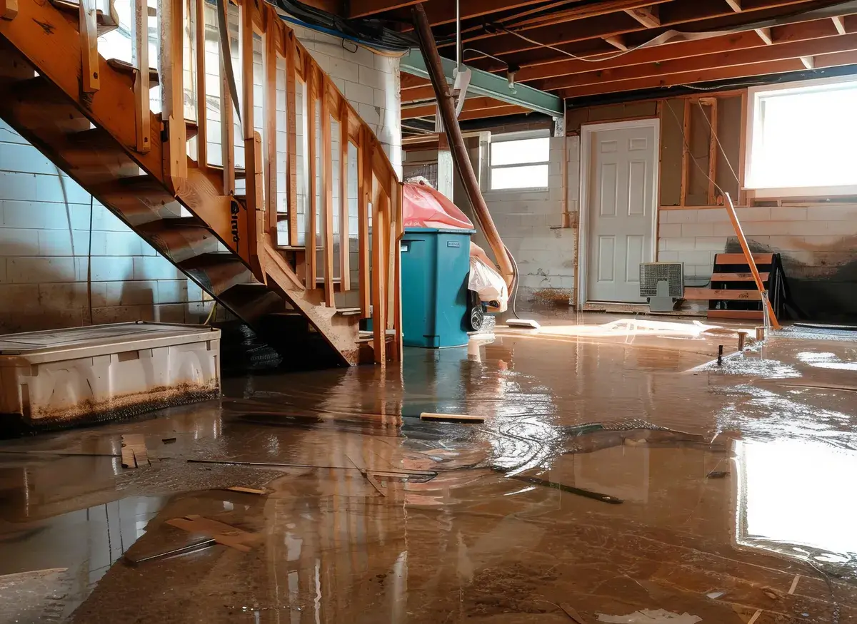 A flooded residential basement